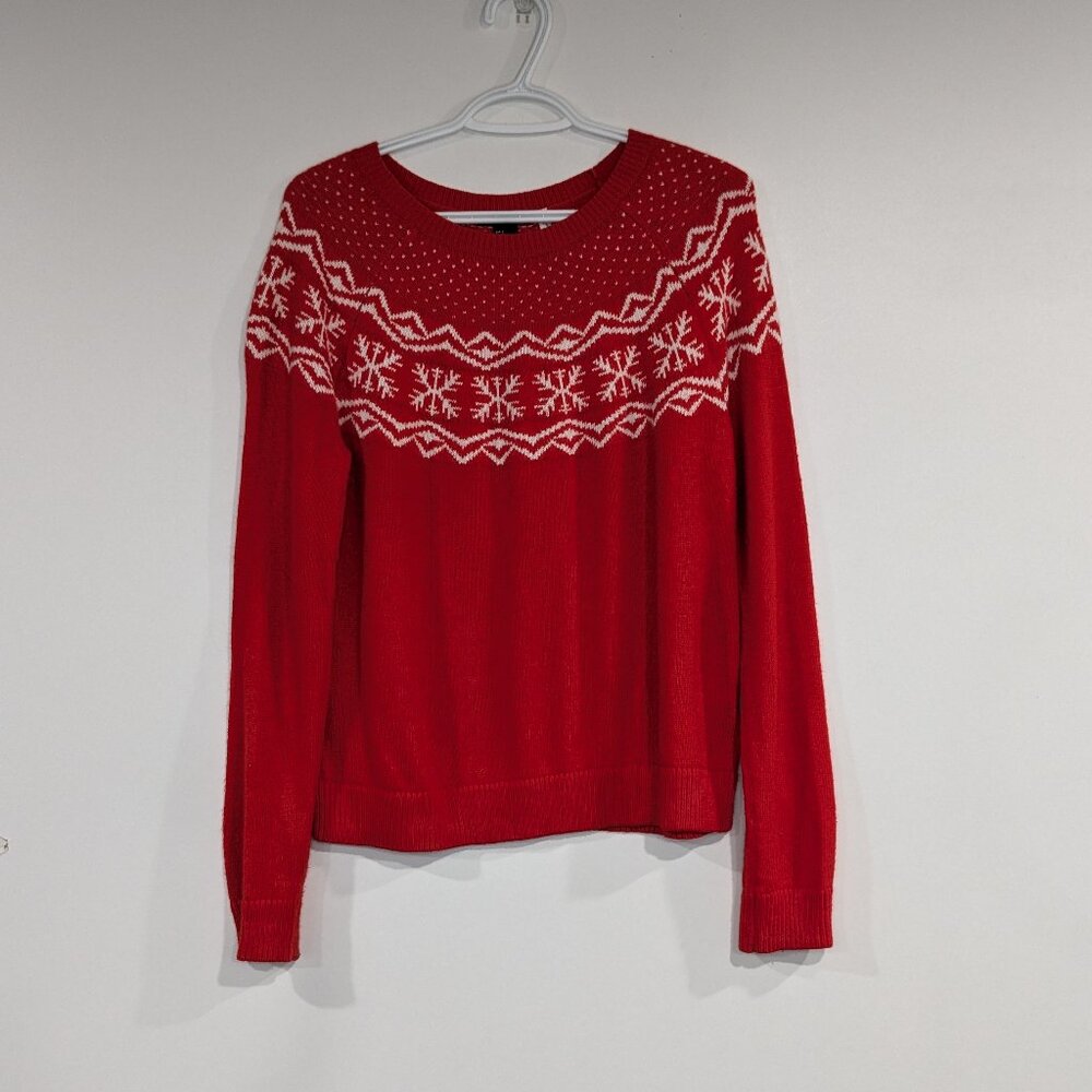 *3/$10* H&M Holiday Snowflake Raglan Sleeve Sweater Red White Size Small